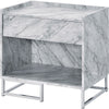 Faux Marble Accent Table with Chrome Finish, White