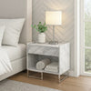 Faux Marble Accent Table with Chrome Finish, White