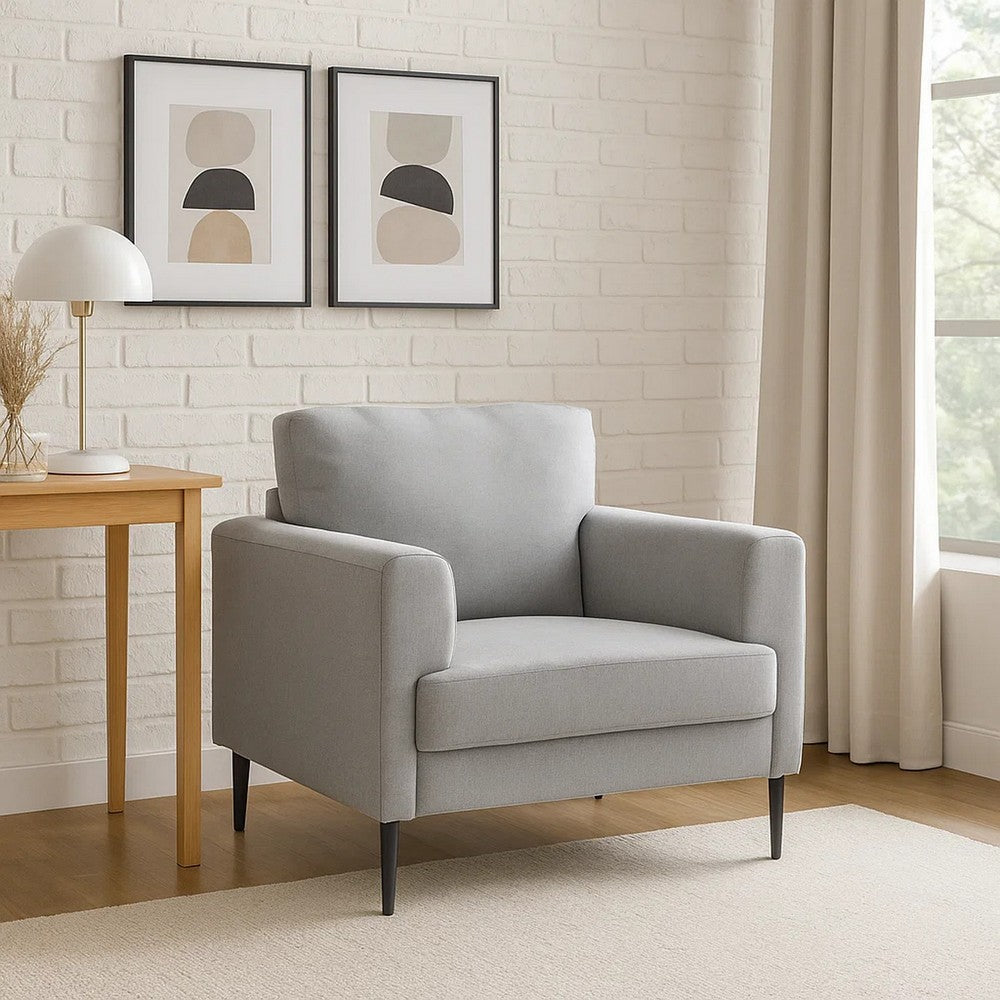 Chair with Fabric Upholstery and Sleek Metal Legs, Gray