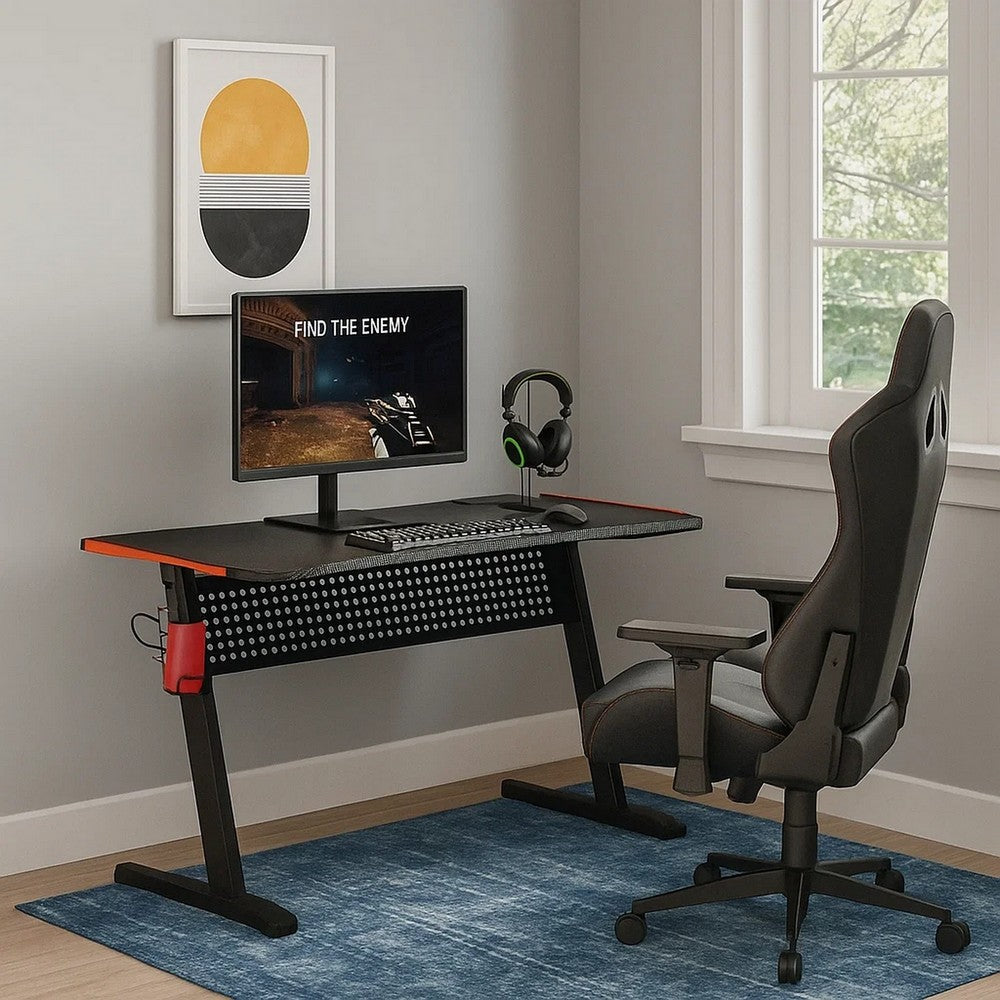 MDF Gaming Table with Cup and Controller Holders, Black
