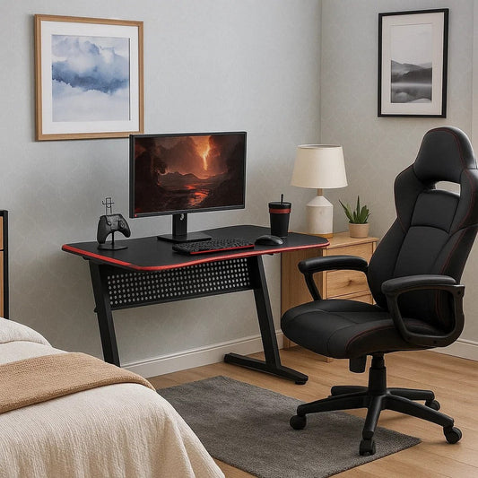 MDF Gaming Table with Cup and Controller Holders, Black