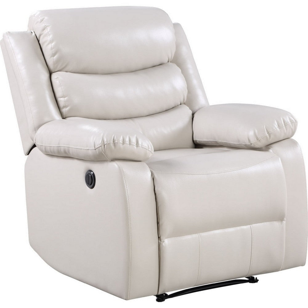 Power Recliner Chair with Split Back and Pillow Top, Cream By Casagear Home