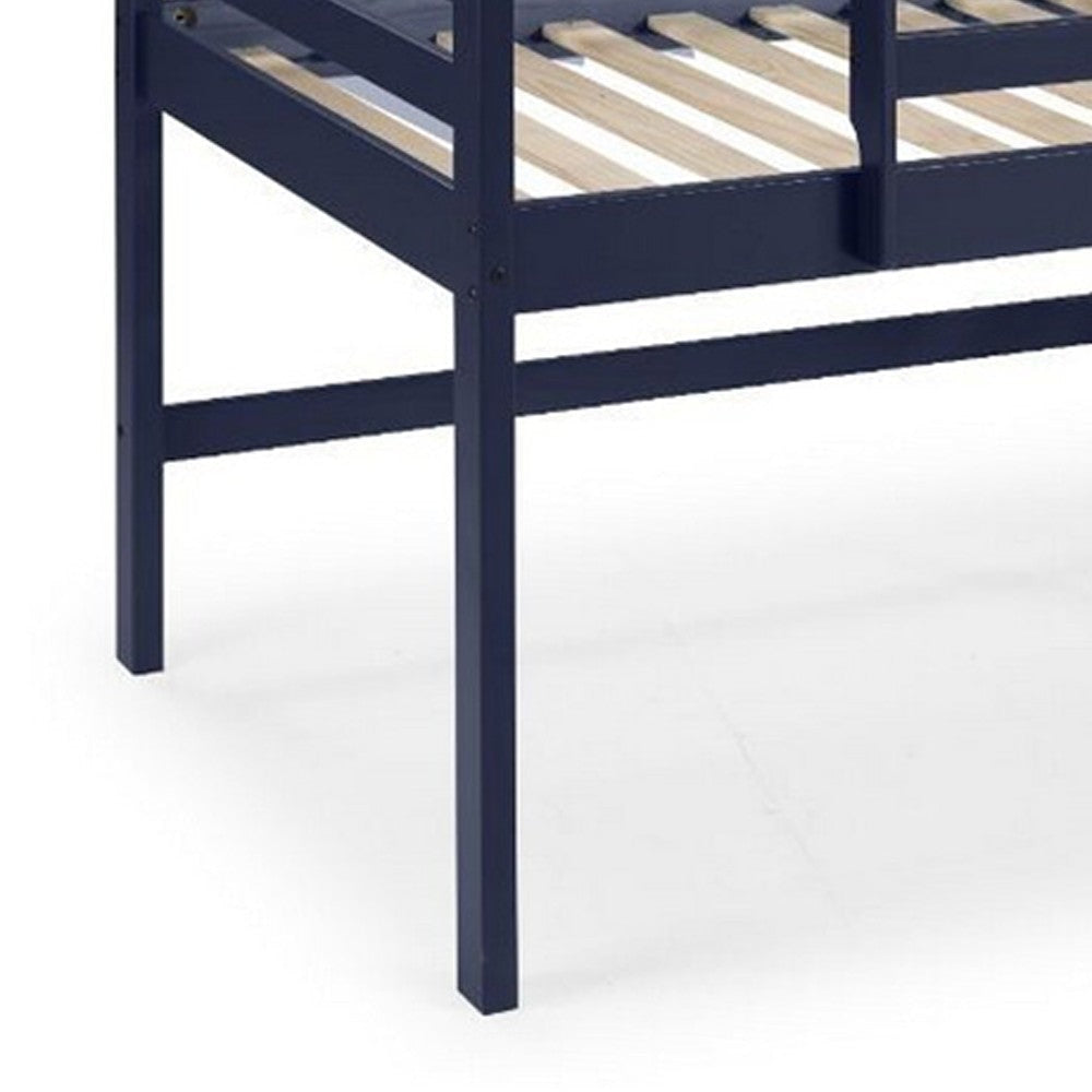 Twin Loft Bed with Wooden Frame and Reversible Ladder, Blue By Casagear Home