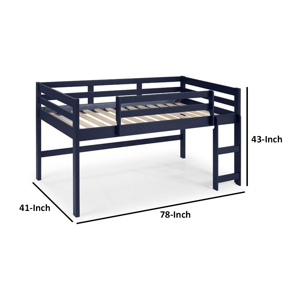 Twin Loft Bed with Wooden Frame and Reversible Ladder, Blue By Casagear Home