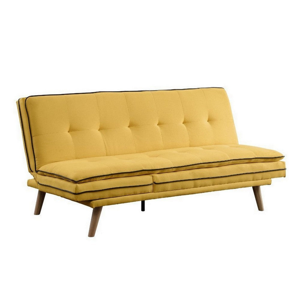 Adjustable Sofa with Tufted Seat and Angled Legs, Yellow By Casagear Home