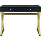 Writing Desk with 2 Drawers and Cross Legs, Black and Gold By Casagear Home