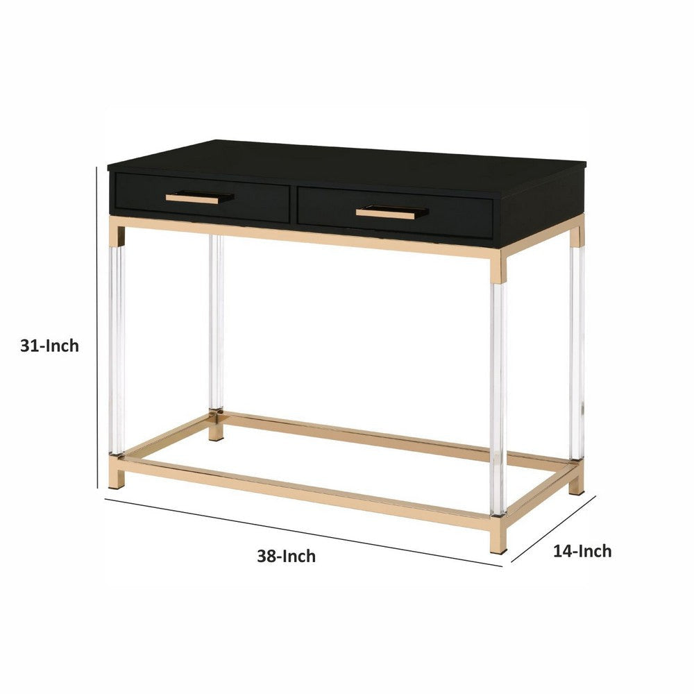 Metal Base Framed Console Table Black and Gold By Casagear Home BM250363