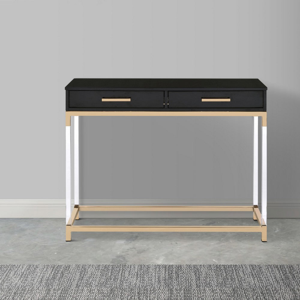 Metal Base Framed Console Table Black and Gold By Casagear Home BM250363