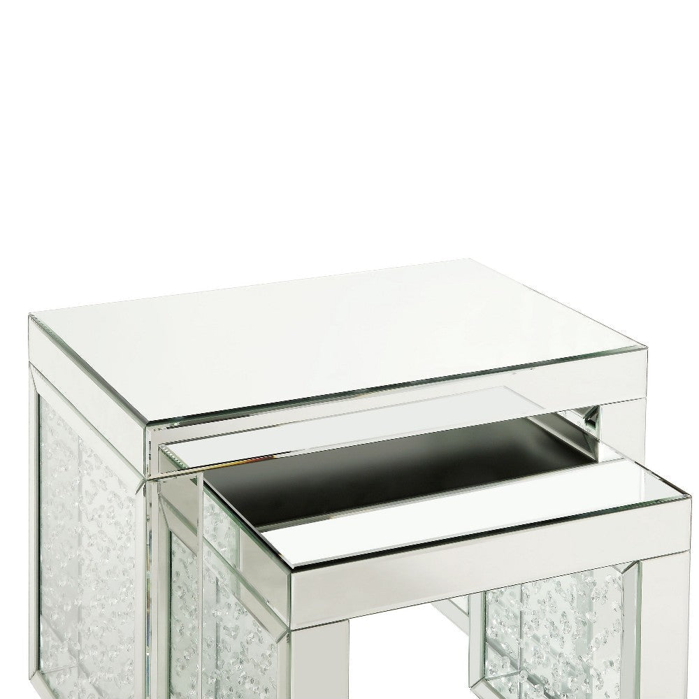 Accent Table with Mirrored Top and Faux Crystal Accent Small Silver BM250367