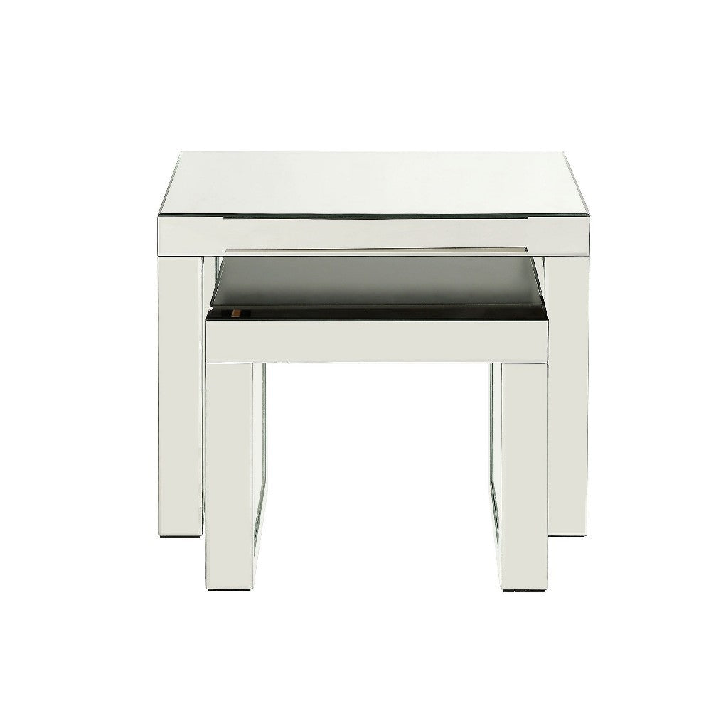 Accent Table with Mirrored Top and Faux Crystal Accent Small Silver BM250367