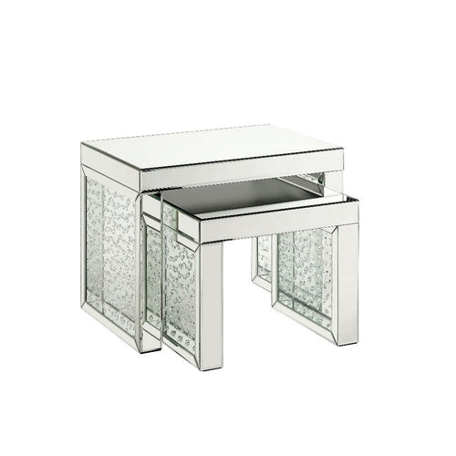 Accent Table with Mirrored Top and Faux Crystal Accent, Small, Silver