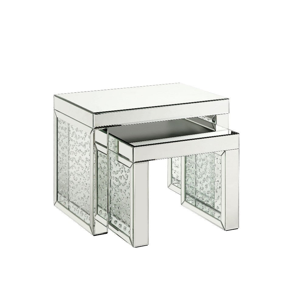 Accent Table with Mirrored Top and Faux Crystal Accent, Small, Silver
