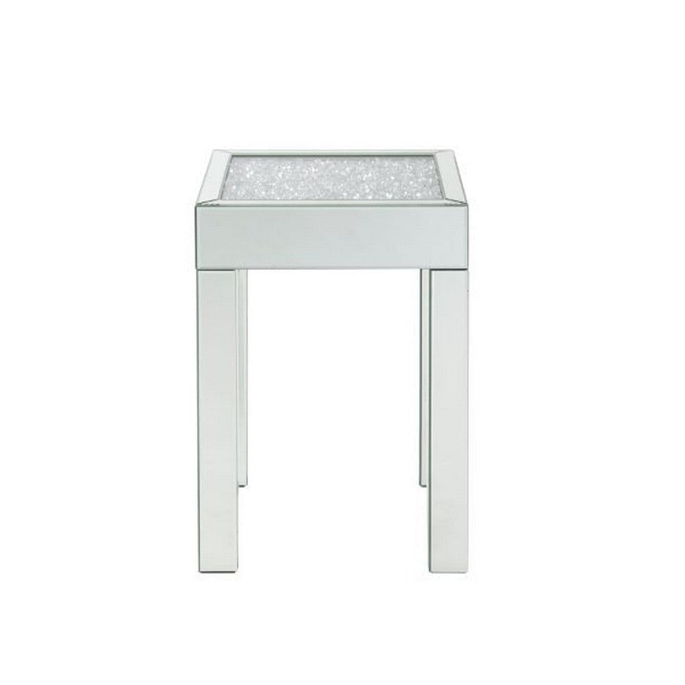 End Table with Faux Acrylic Diamond Top and Block Legs Silver BM250372