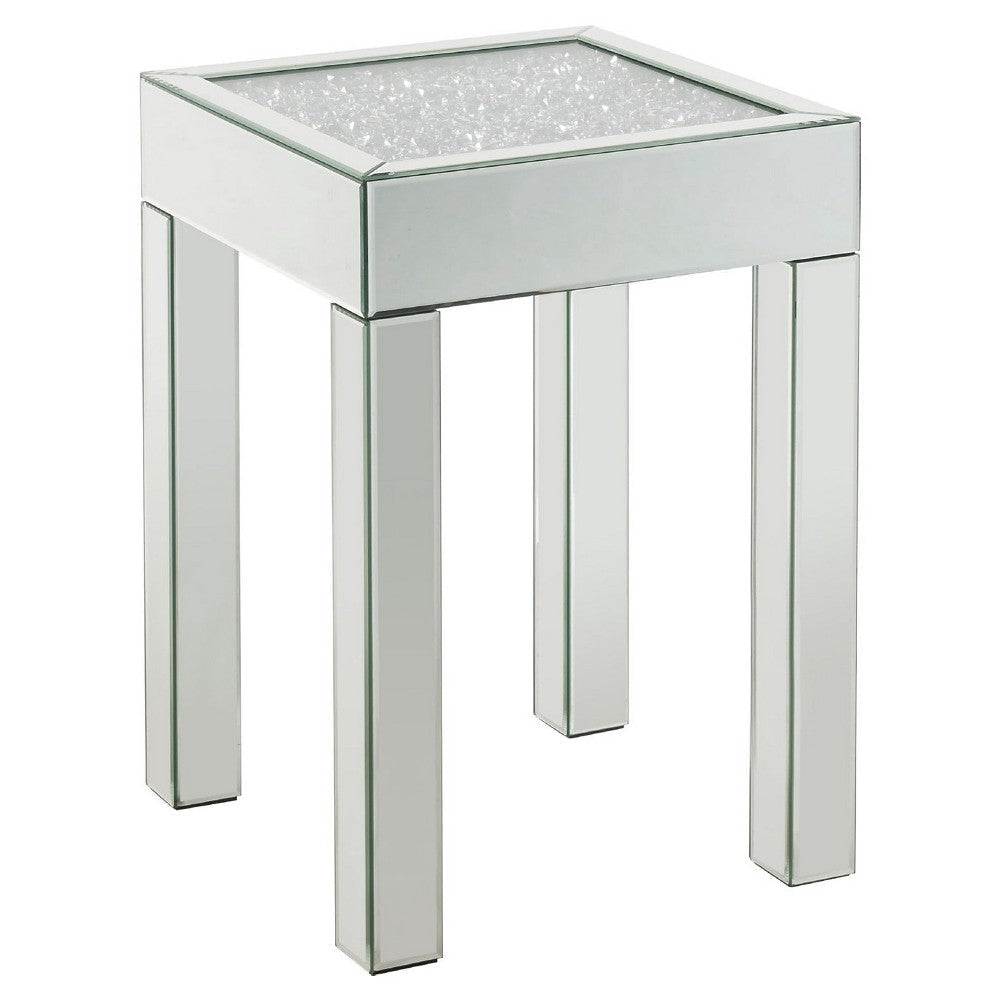 End Table with Faux Acrylic Diamond Top and Block Legs, Silver