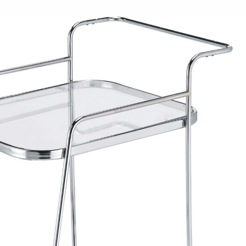 Clear Glass 2-Tier Serving Cart With Chrome Finish By Casagear Home