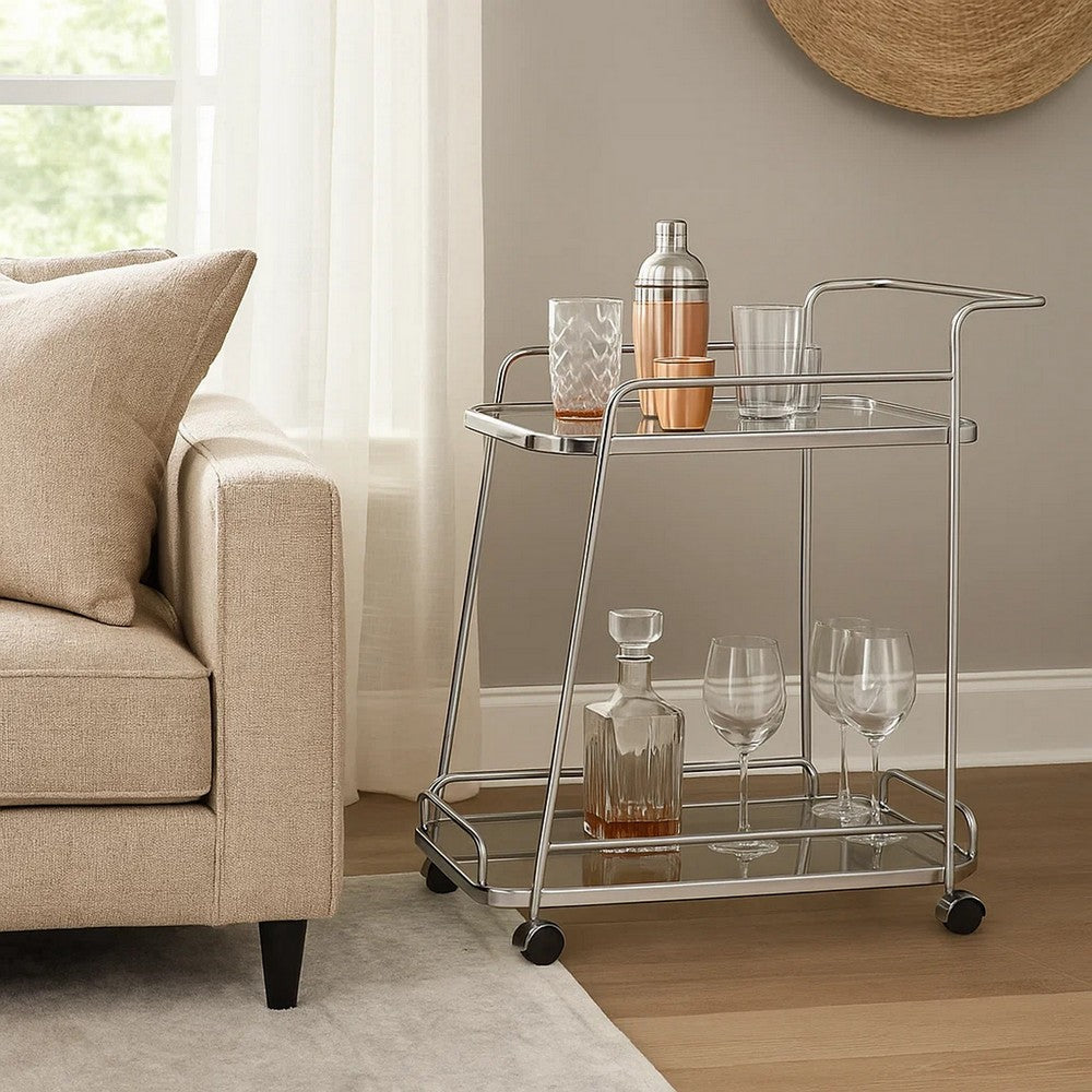 Liora Serving Cart | 2 Tier Glass | Chrome Finish