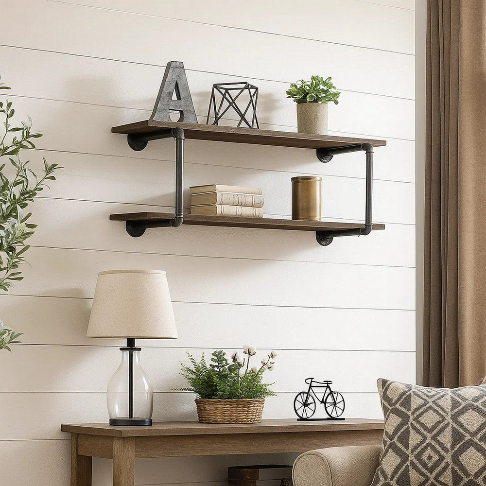 Liora Wall Rack | Antique Metal Frame | Brown | Gray