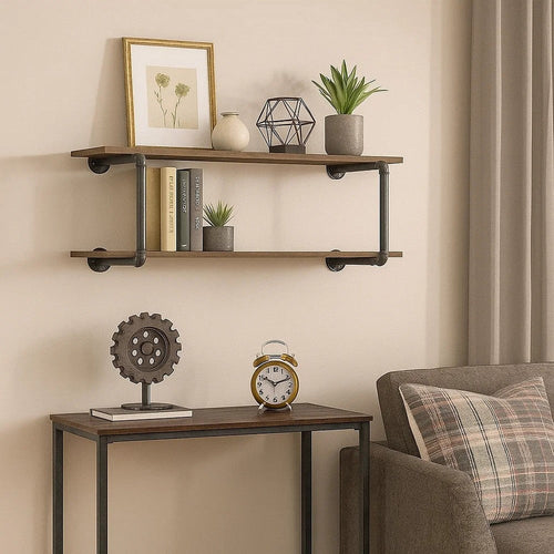Liora Wall Rack | Antique Metal Frame | Brown | Gray