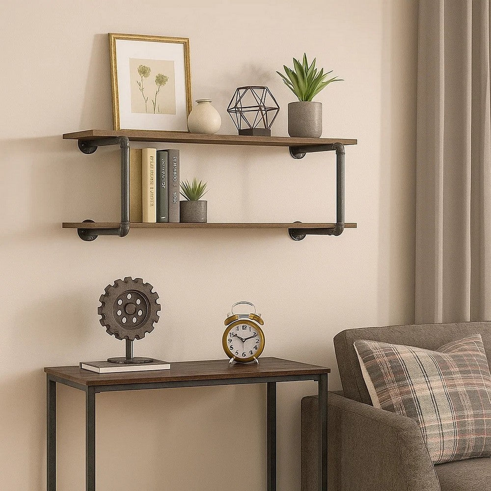 Liora Wall Rack | Antique Metal Frame | Brown | Gray