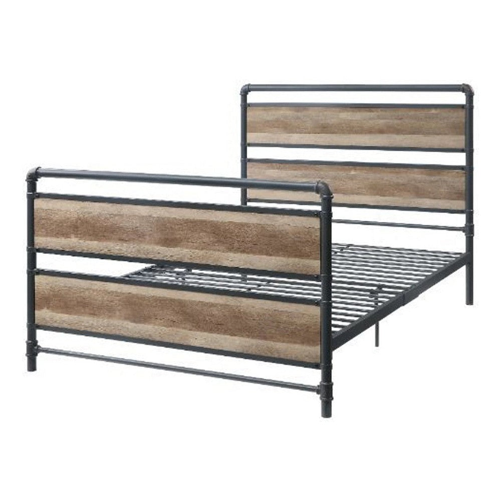 Metal Framed Full Bed, Brown and Gray By Casagear Home