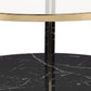 Coffee Table with Glass Top and Faux Marble Shelf, Black and Gold By Casagear Home