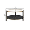 Coffee Table with Glass Top and Faux Marble Shelf, Black and Gold By Casagear Home