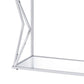 Sofa Table with Glass Top and Bottom Shelf and Geometric Accent, Silver By Casagear Home