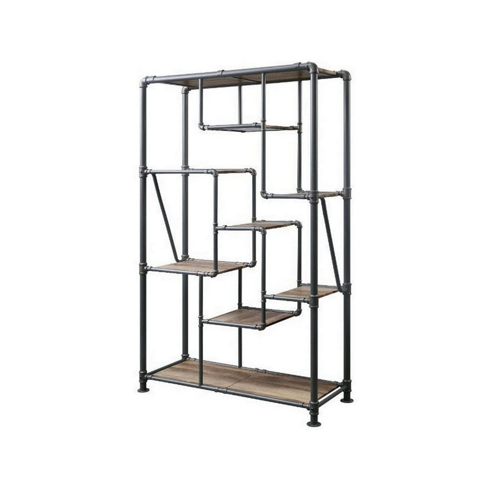 Harker Bookshelf | 8-Tier Water Pipe Design | Brown & Gray