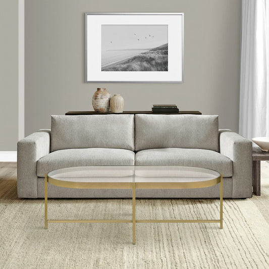 Lina Coffee Table | Oblong Glass Top | 42" | Metal Frame | Gold