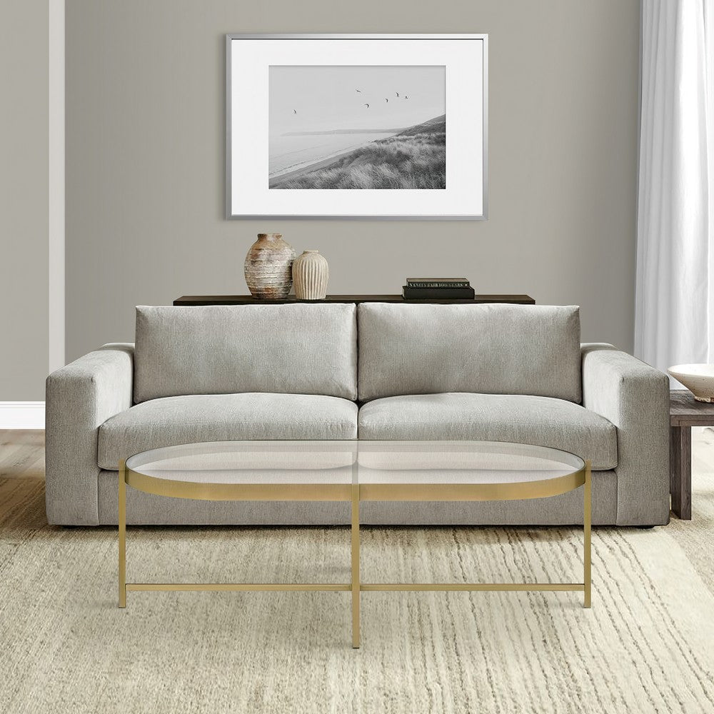 Lina Coffee Table | Oblong Glass Top | 42" | Metal Frame | Gold