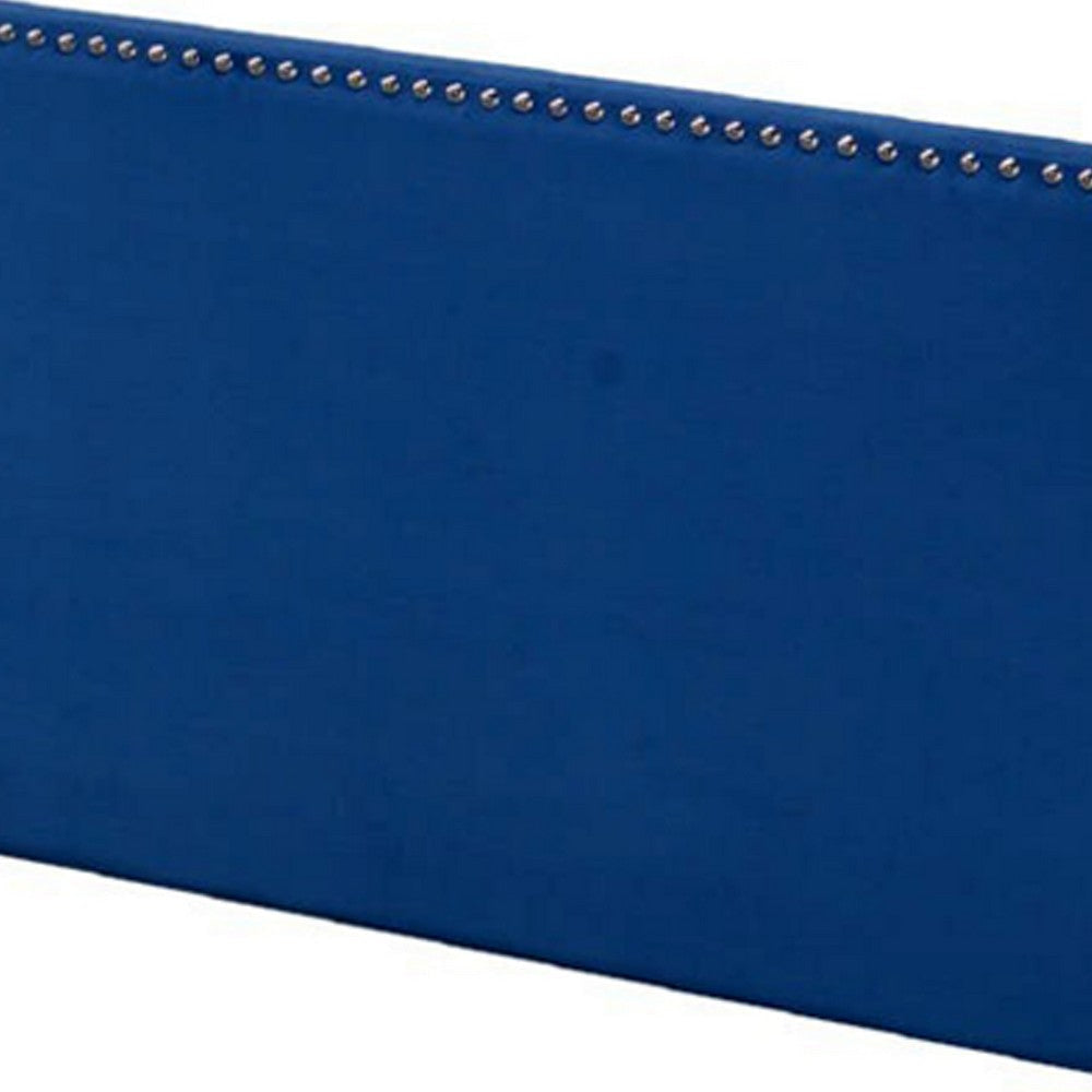 Queen Bed with Platform Style and Nailhead Trim Blue BM250409