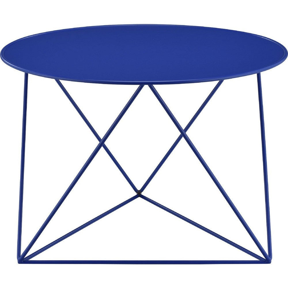 Accent Table with Open Geometric Base and Round Top Blue