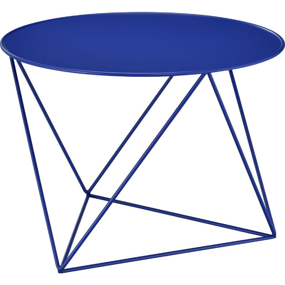 Accent Table with Open Geometric Base and Round Top, Blue