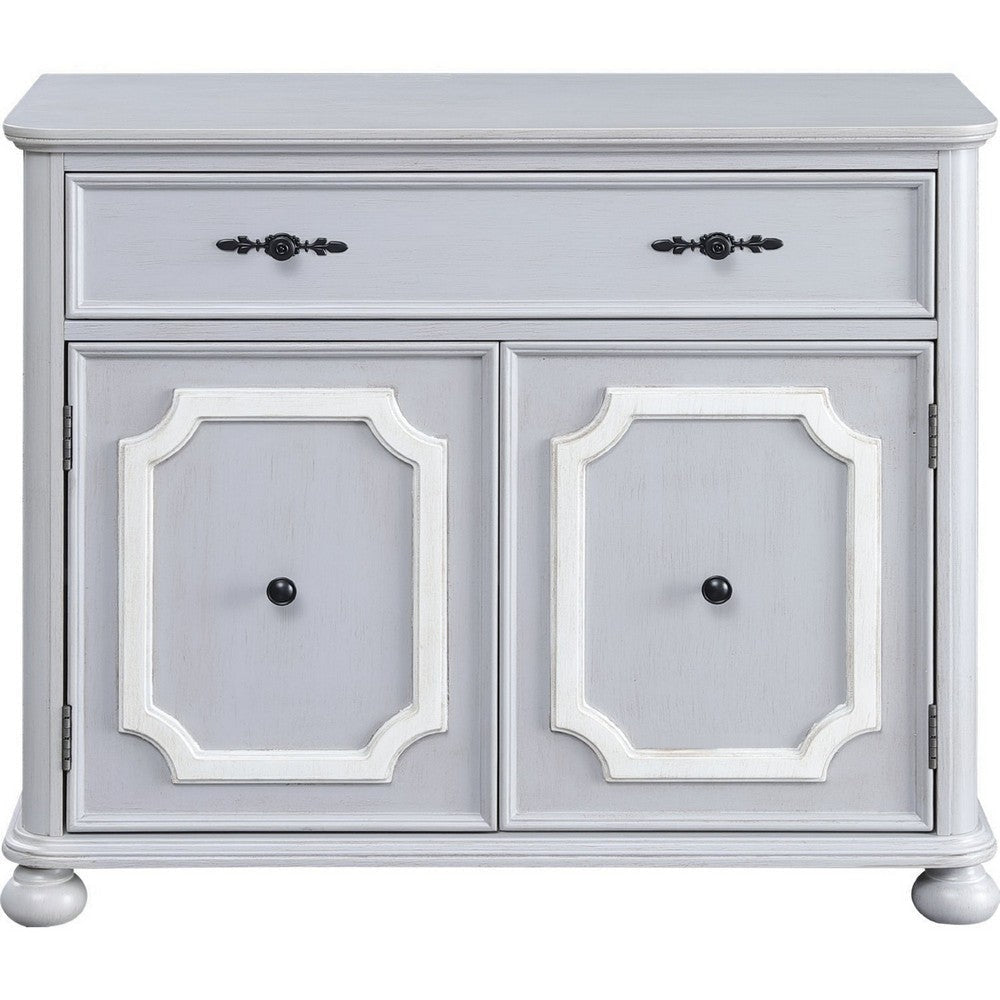 MDF Cabinet with Double Door Storage and Bun Feet White BM250415