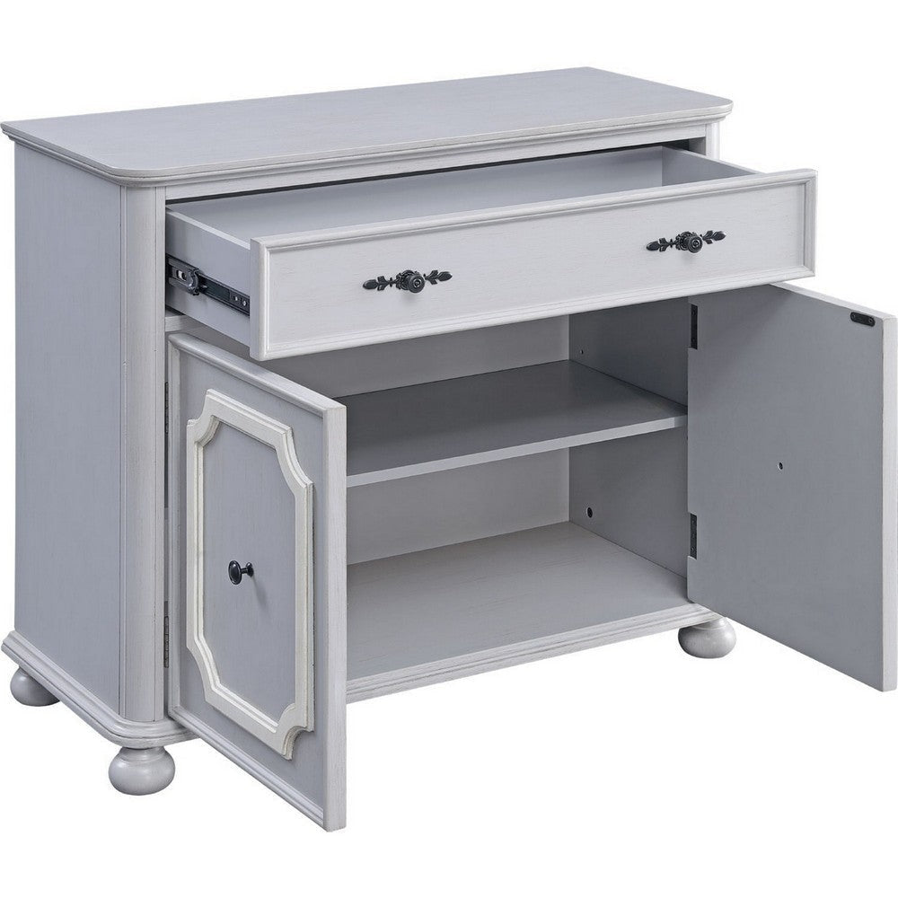 MDF Cabinet with Double Door Storage and Bun Feet White BM250415