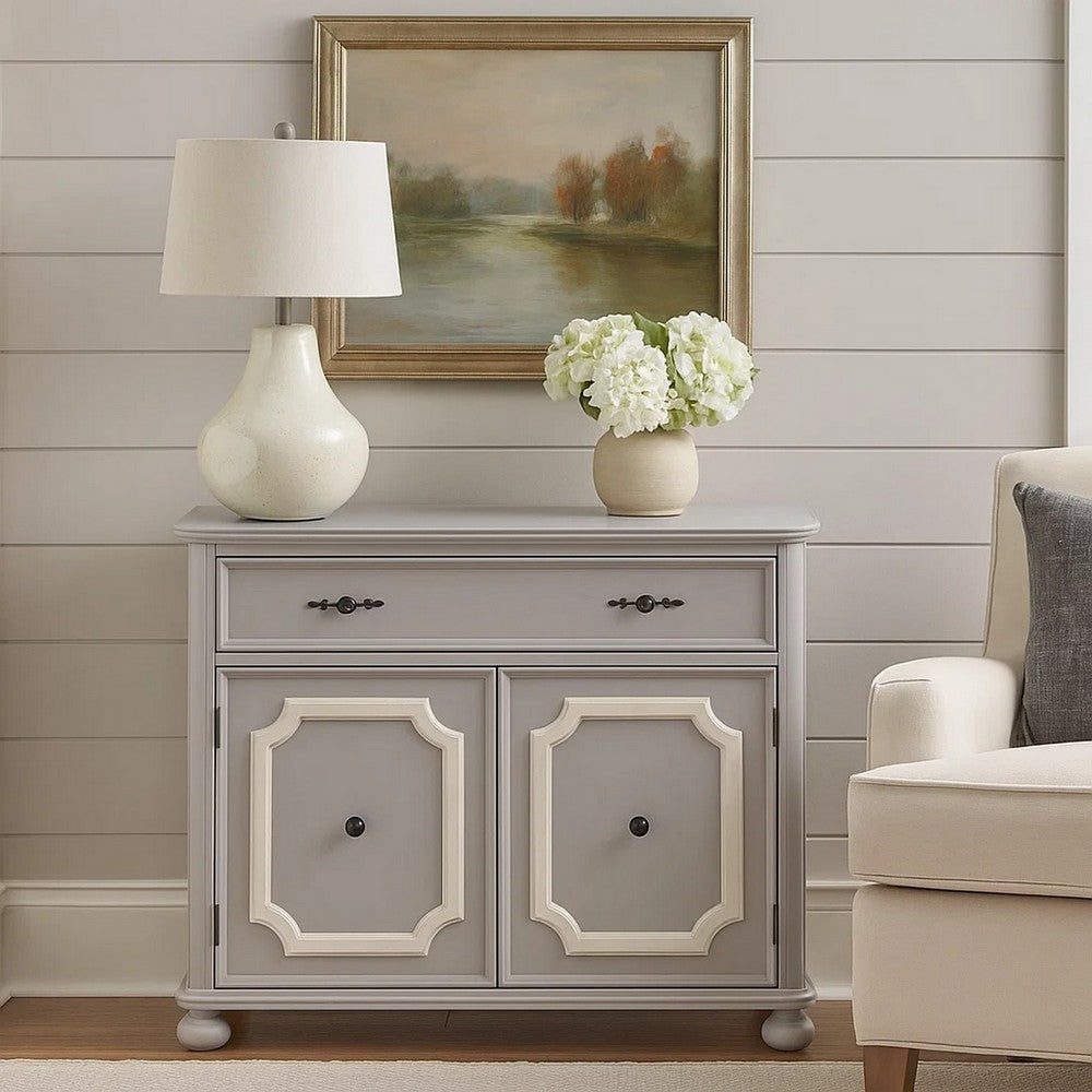 MDF Cabinet with Double Door Storage and Bun Feet, White