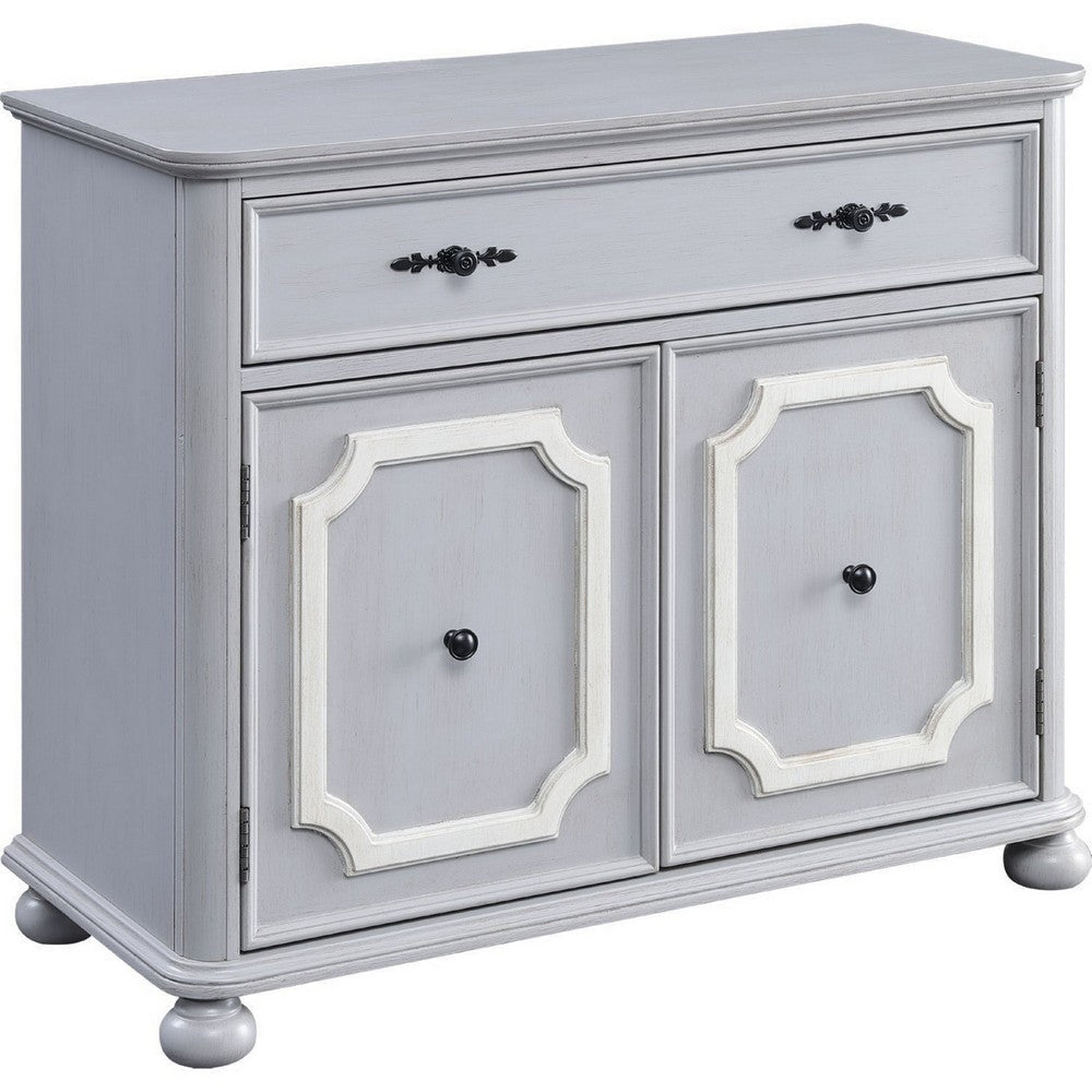 MDF Cabinet with Double Door Storage and Bun Feet, White