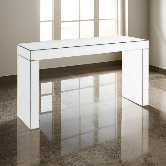 Writing Desk with Mirror Panel Frame and Panel Base, Silver By Casagear Home