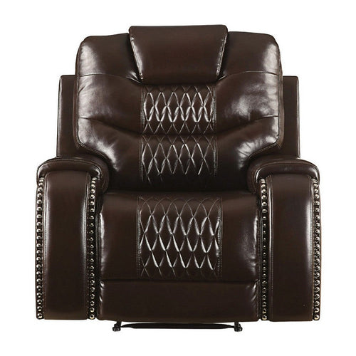 Leatherette Power Recliner with Diamond Stitching, Brown