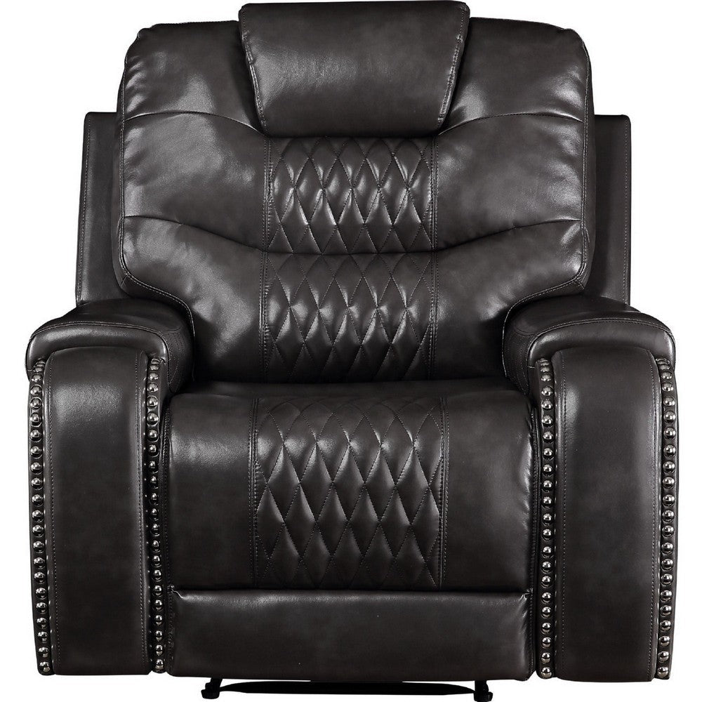 Leatherette Power Recliner with Diamond Stitching Black