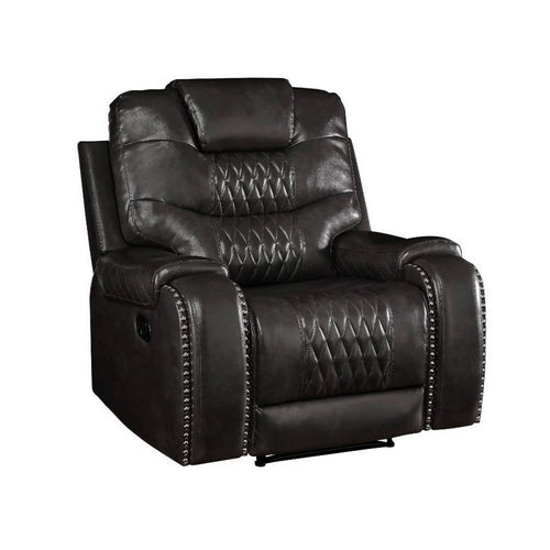 Leatherette Power Recliner with Diamond Stitching, Black