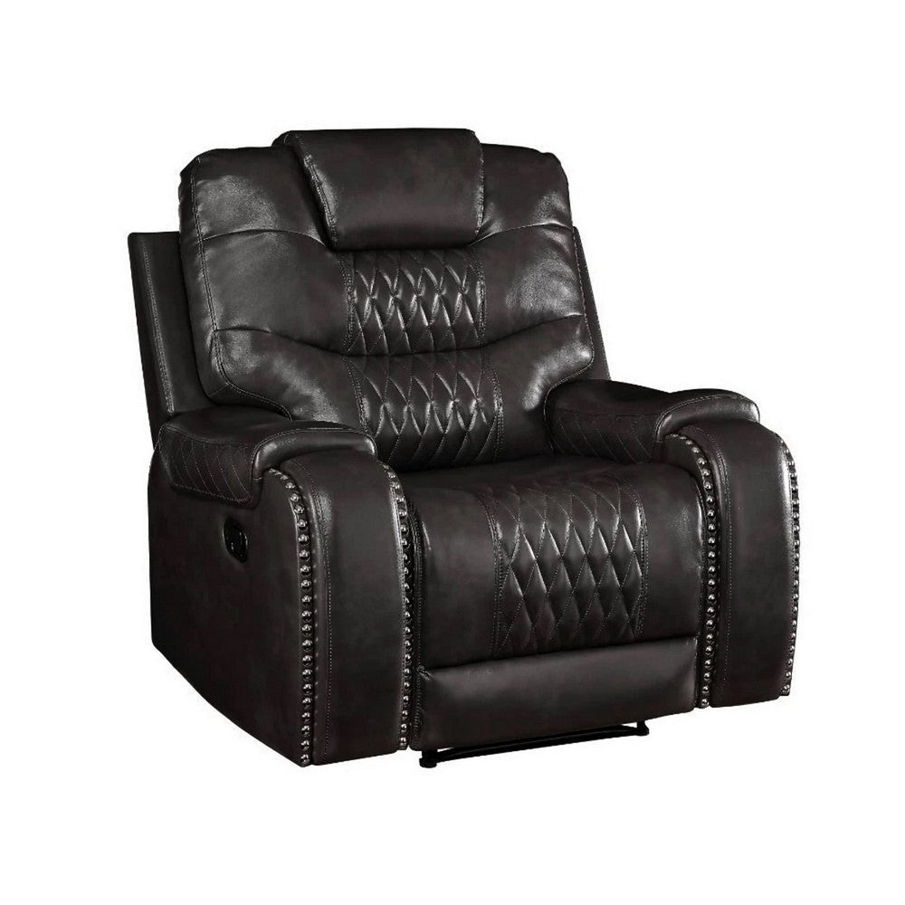 Leatherette Power Recliner with Diamond Stitching, Black