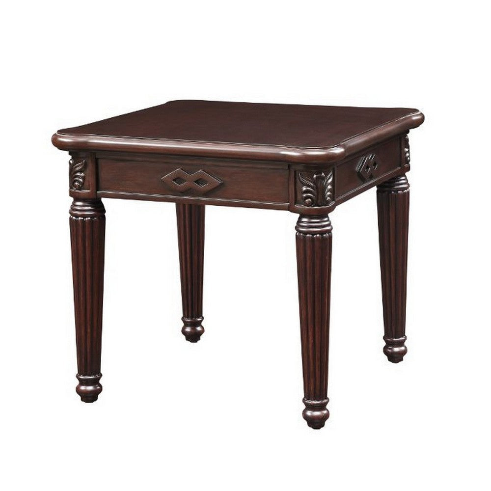 End Table with Traditional Style and Turned Legs, Espresso Brown