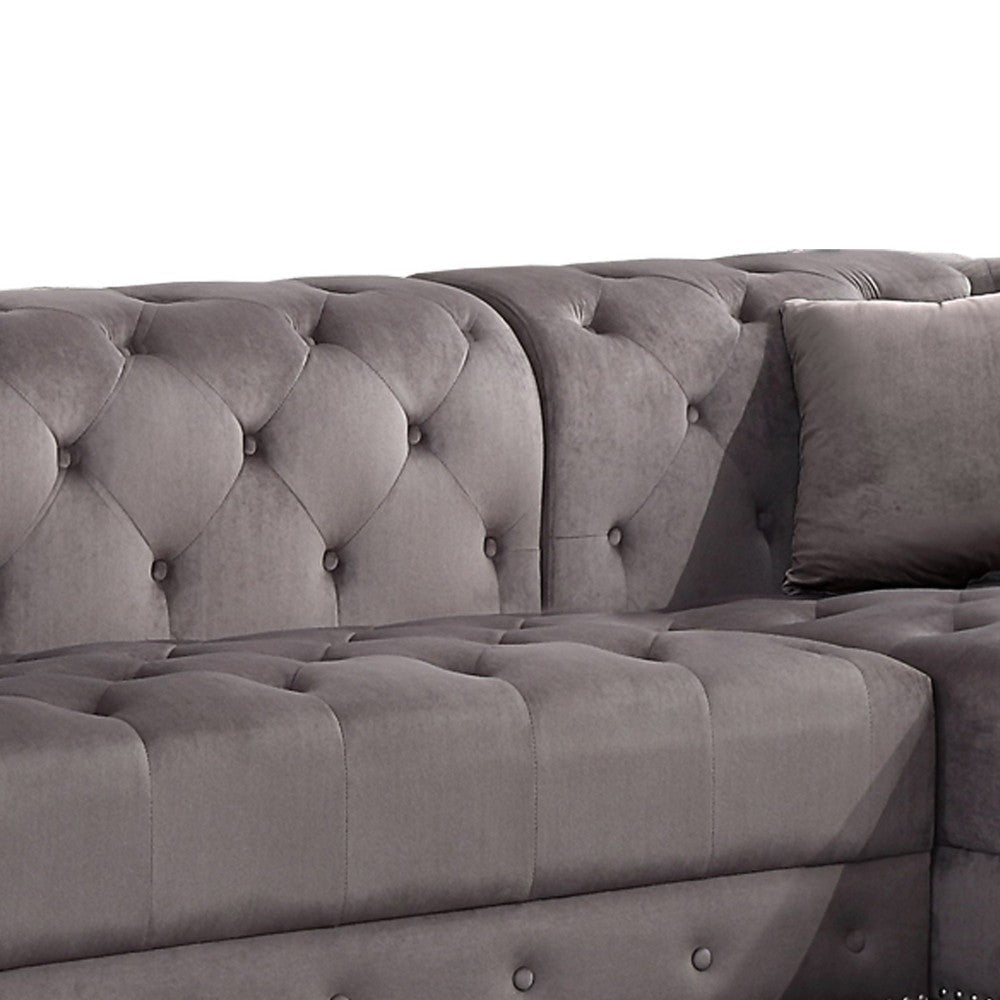 2 Piece Sectional Sofa Set with Chesterfield Design Gray By Casagear Home BM250597