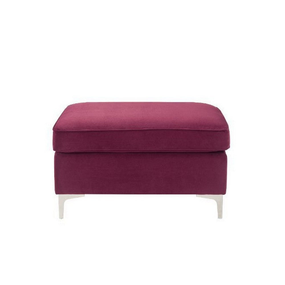 Ottoman with Velvet Upholstery and Metal Legs Red