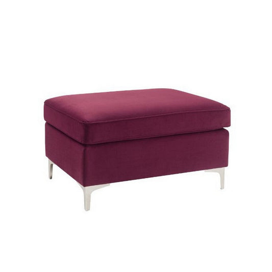 Ottoman with Velvet Upholstery and Metal Legs, Red