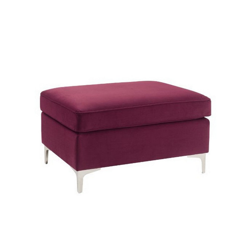 Ottoman with Velvet Upholstery and Metal Legs, Red