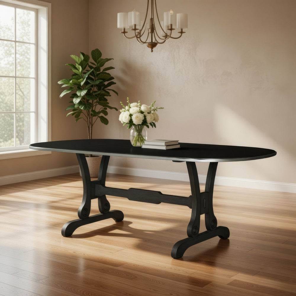 Dining Table with Rounded Rectangular Top, Charcoal Gray