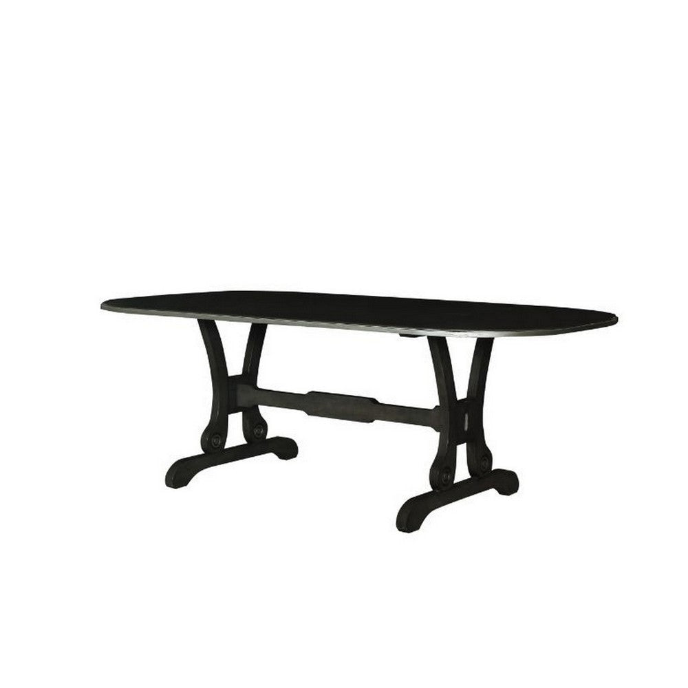 Dining Table with Rounded Rectangular Top, Charcoal Gray