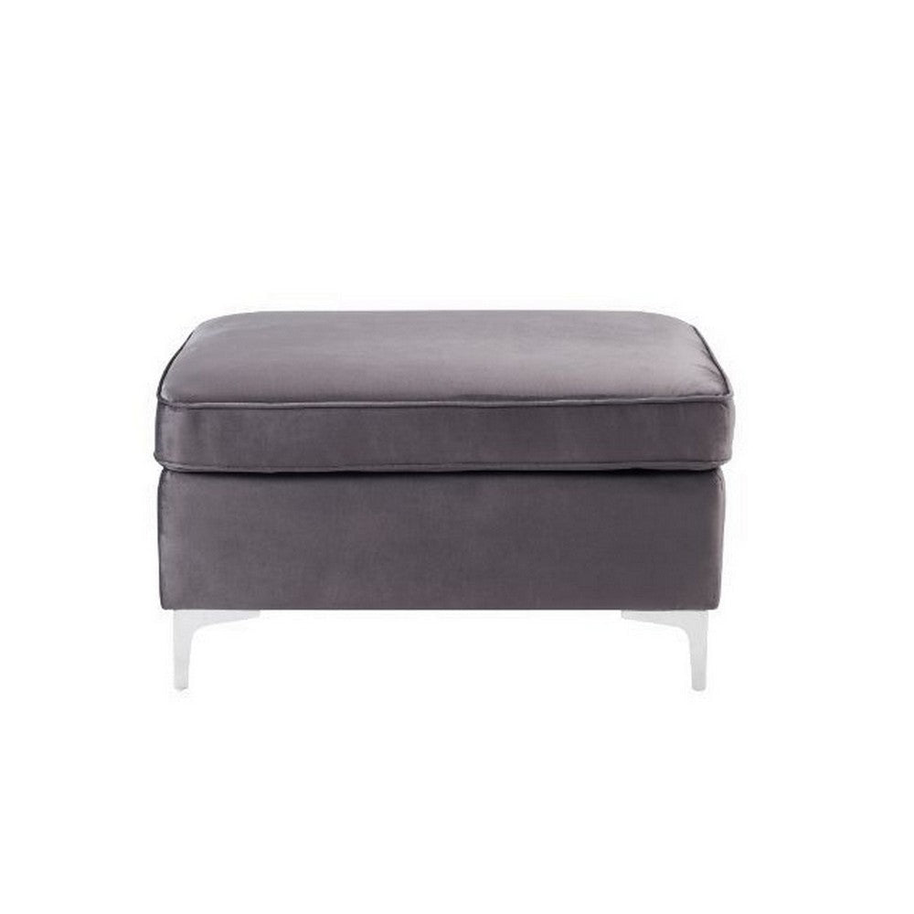 Ottoman with Velvet Upholstery and Metal Legs Gray